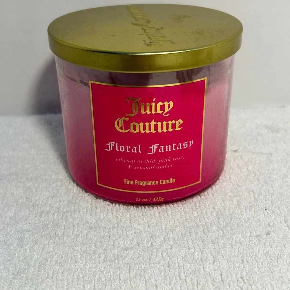 Juicy Couture Floral Fantasy 3-Wick Scented Candle 15 oz Pink Gold Lid JCFFC01